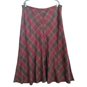 Lane Bryant Red Gray Plaid A Line Skirt Women's Plus Size 14 Midi Flowy Grunge